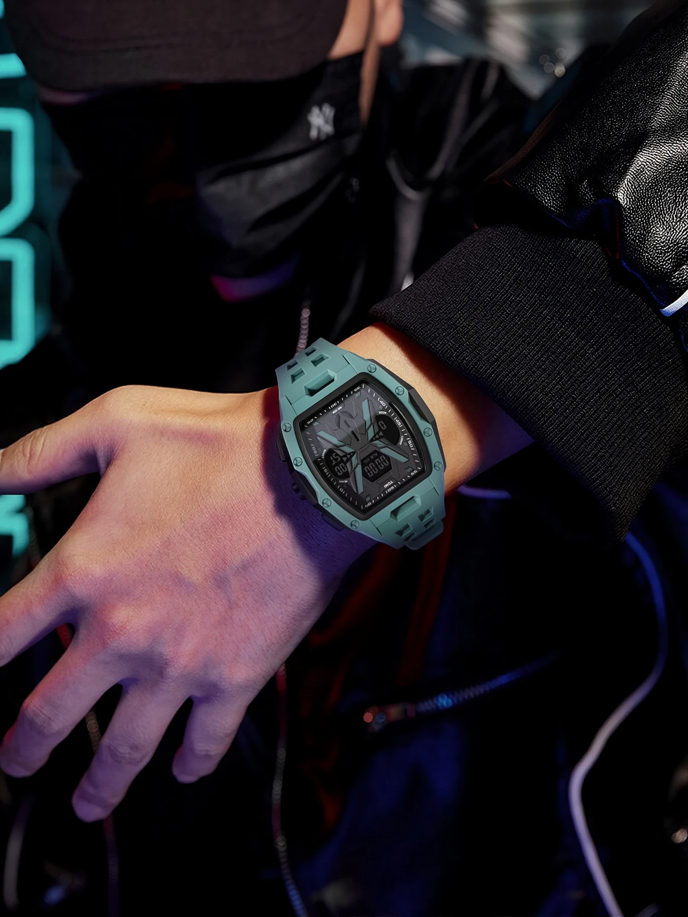 TOMI Men's Sports Mecha Style Watch Digital Electronic Watch, Backlight Alarm Stopwatch, Hollow Breathable Silicone Watch