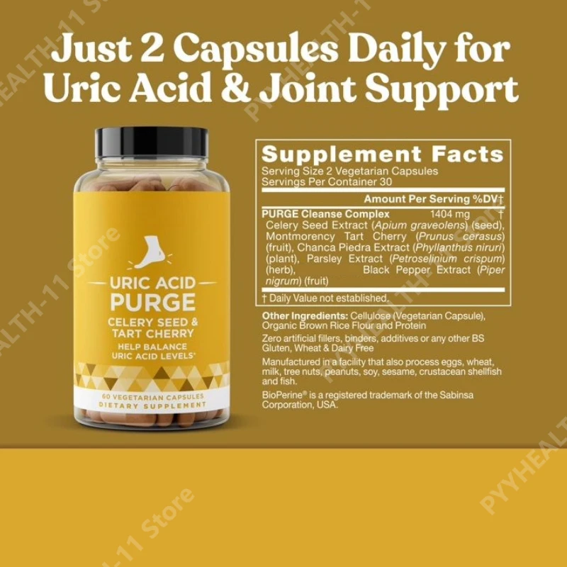 Uric Acid Purge Capsules Supports Uric Acid Balance &Joint Comfort with Celery Seed Tart Cherry Parsley Extract Vegetarian60Caps