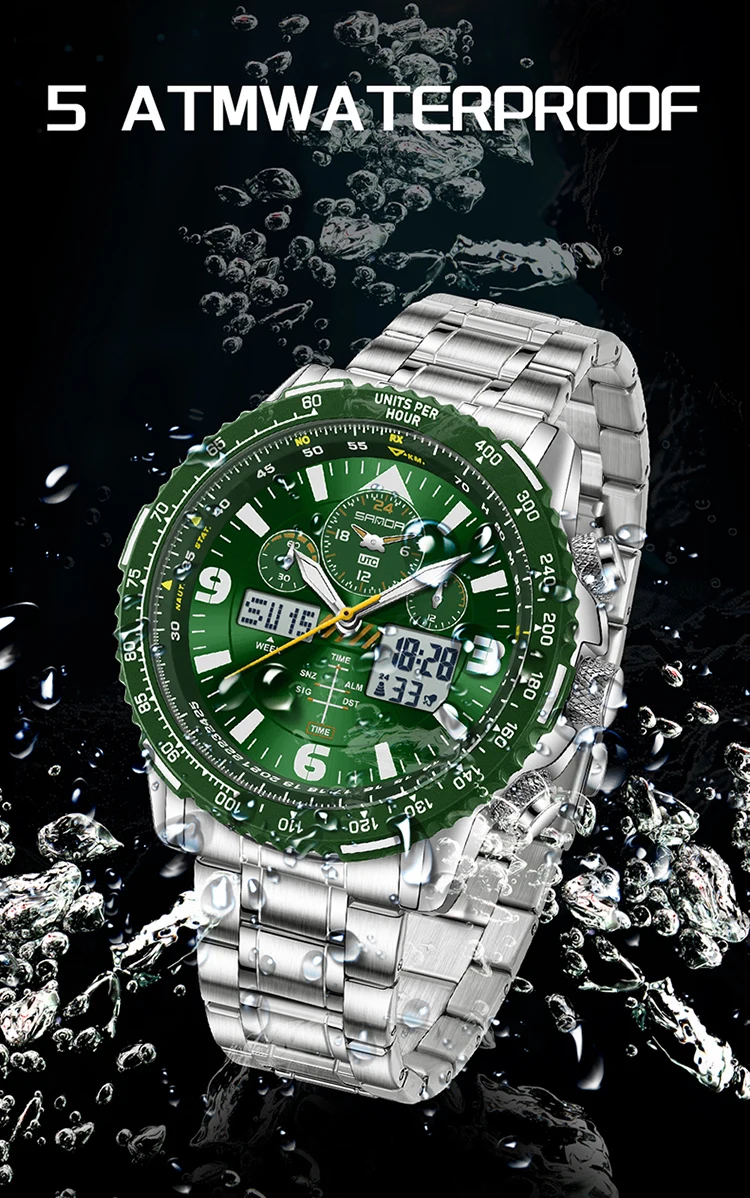 SANDA New Business Quartz Watches for Man Fashion Stainless Steel Tape Date Multifunctional Chronograph 5Bar Waterproof Clock