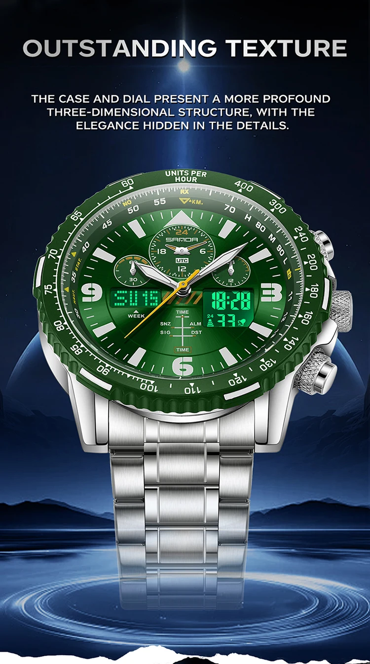 SANDA New Business Quartz Watches for Man Fashion Stainless Steel Tape Date Multifunctional Chronograph 5Bar Waterproof Clock