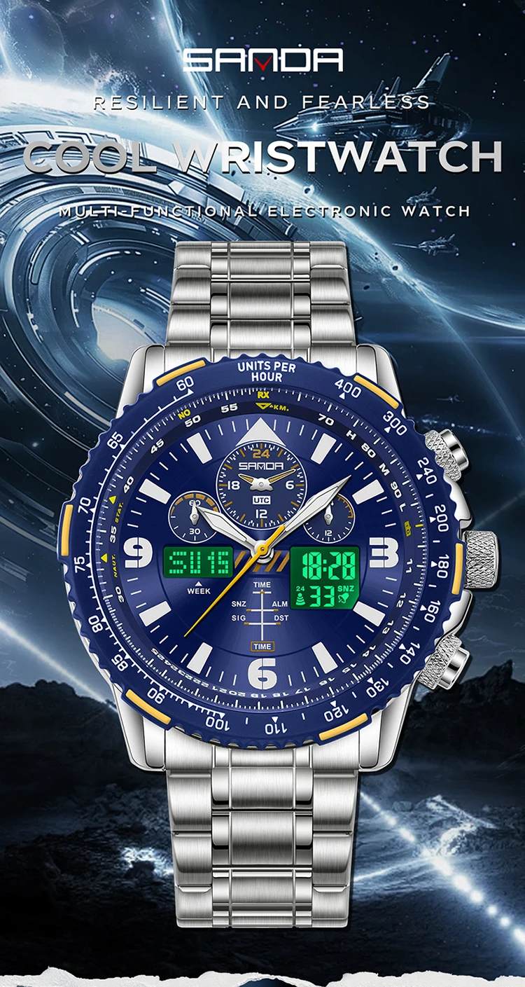 SANDA New Business Quartz Watches for Man Fashion Stainless Steel Tape Date Multifunctional Chronograph 5Bar Waterproof Clock