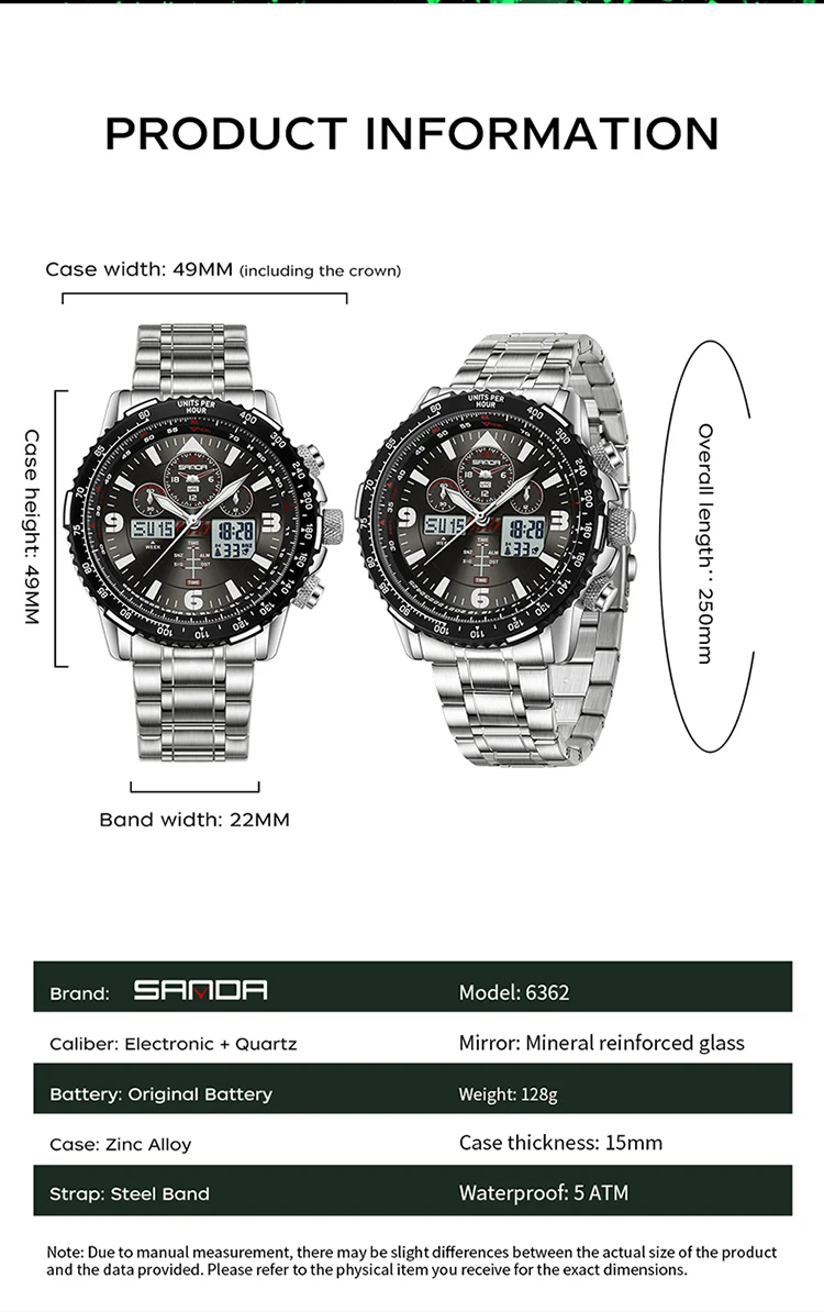 SANDA New Business Quartz Watches for Man Fashion Stainless Steel Tape Date Multifunctional Chronograph 5Bar Waterproof Clock