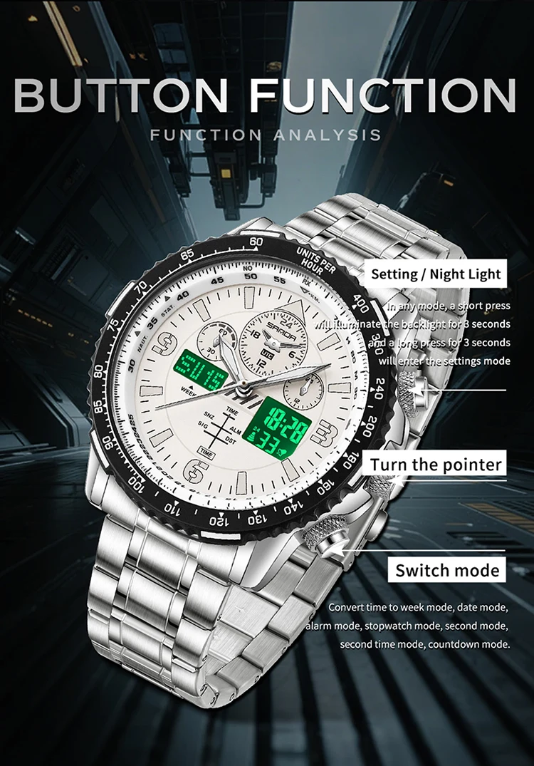 SANDA New Business Quartz Watches for Man Fashion Stainless Steel Tape Date Multifunctional Chronograph 5Bar Waterproof Clock