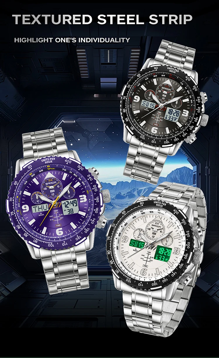 SANDA New Business Quartz Watches for Man Fashion Stainless Steel Tape Date Multifunctional Chronograph 5Bar Waterproof Clock
