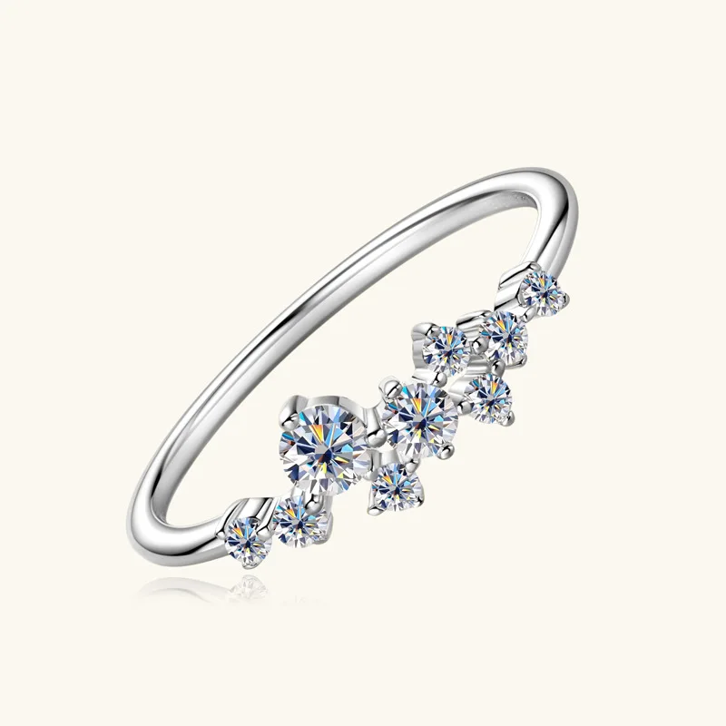 925 Silver Cluster D VVS1 Moissanite Curved Stackable Band Rose Gold Color Ring Twisted Vine Design Fine Jewelry For Women