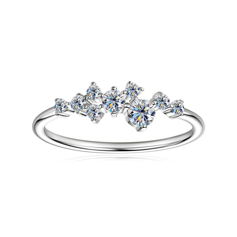 925 Silver Cluster D VVS1 Moissanite Curved Stackable Band Rose Gold Color Ring Twisted Vine Design Fine Jewelry For Women