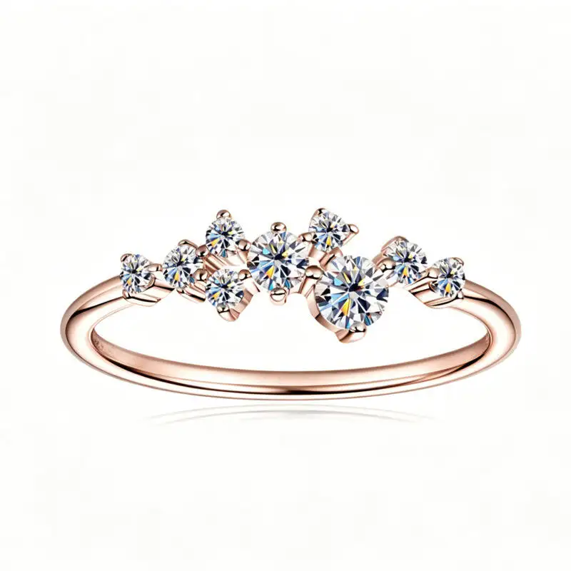 925 Silver Cluster D VVS1 Moissanite Curved Stackable Band Rose Gold Color Ring Twisted Vine Design Fine Jewelry For Women