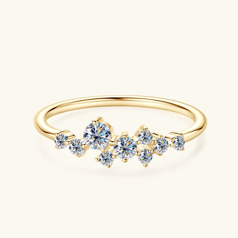 925 Silver Cluster D VVS1 Moissanite Curved Stackable Band Rose Gold Color Ring Twisted Vine Design Fine Jewelry For Women