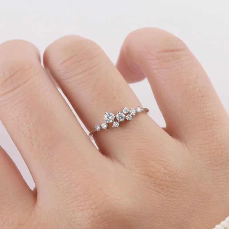 925 Silver Cluster D VVS1 Moissanite Curved Stackable Band Rose Gold Color Ring Twisted Vine Design Fine Jewelry For Women