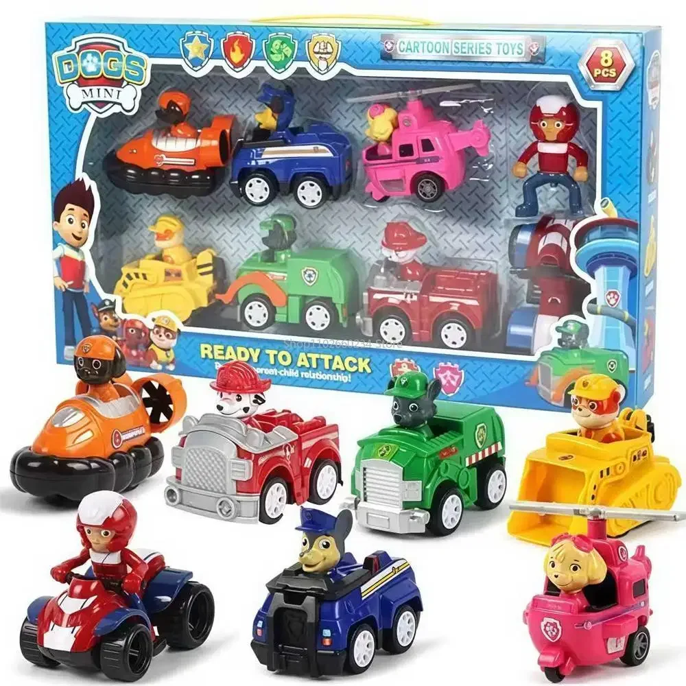 Paw Patrol Pull Back Cars Cartoon Vehicle Chase Skye Marshall Rubble Playset Action Figure Collection Model Toys Birthday Gift