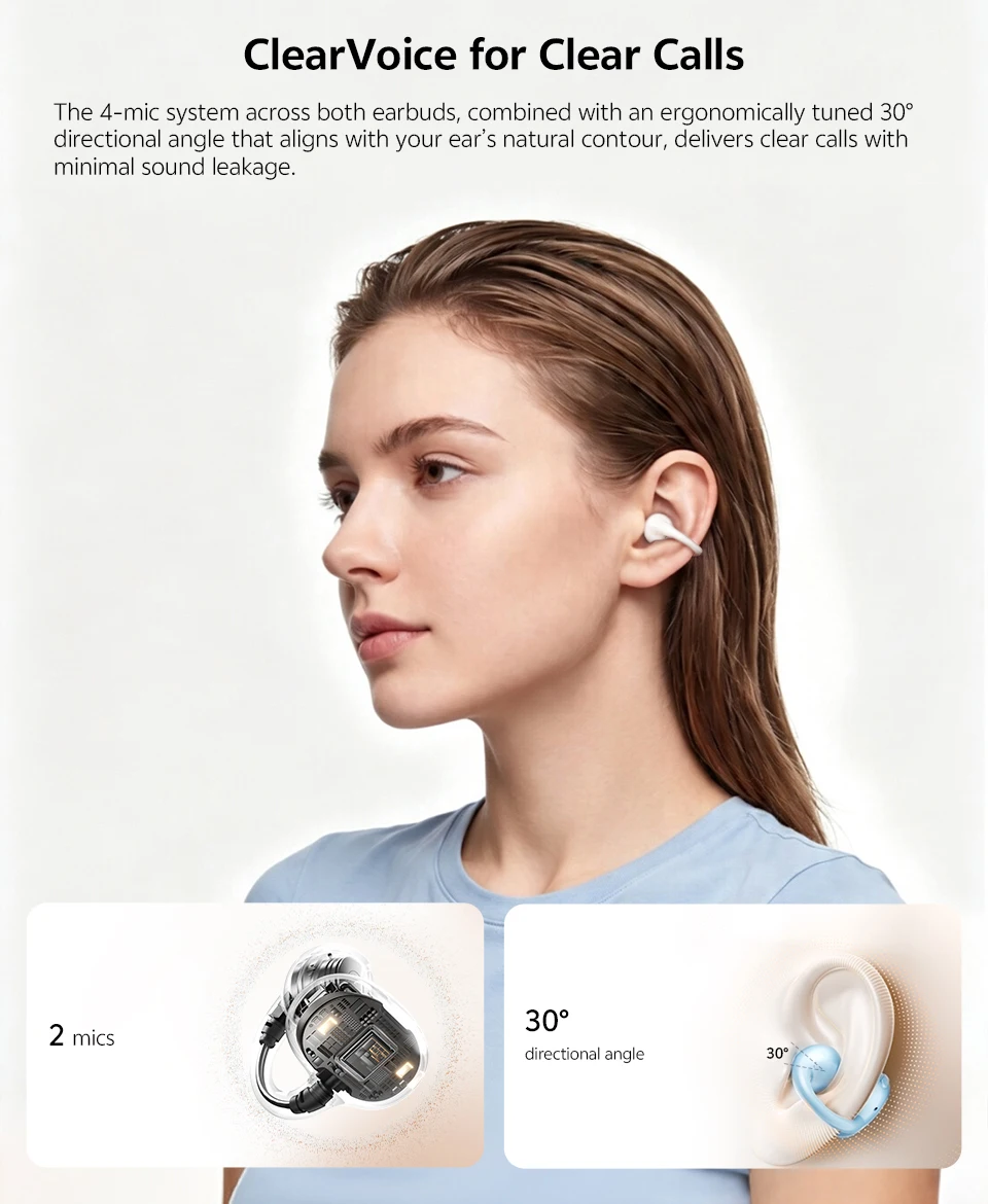 QCY Crossky C50i Open Ear Bluetooth Earphones Hi-Res LDAC Ear Clip Wireless BT6.0 Sports Earbuds Clip On 4-Mics Headphones 42H