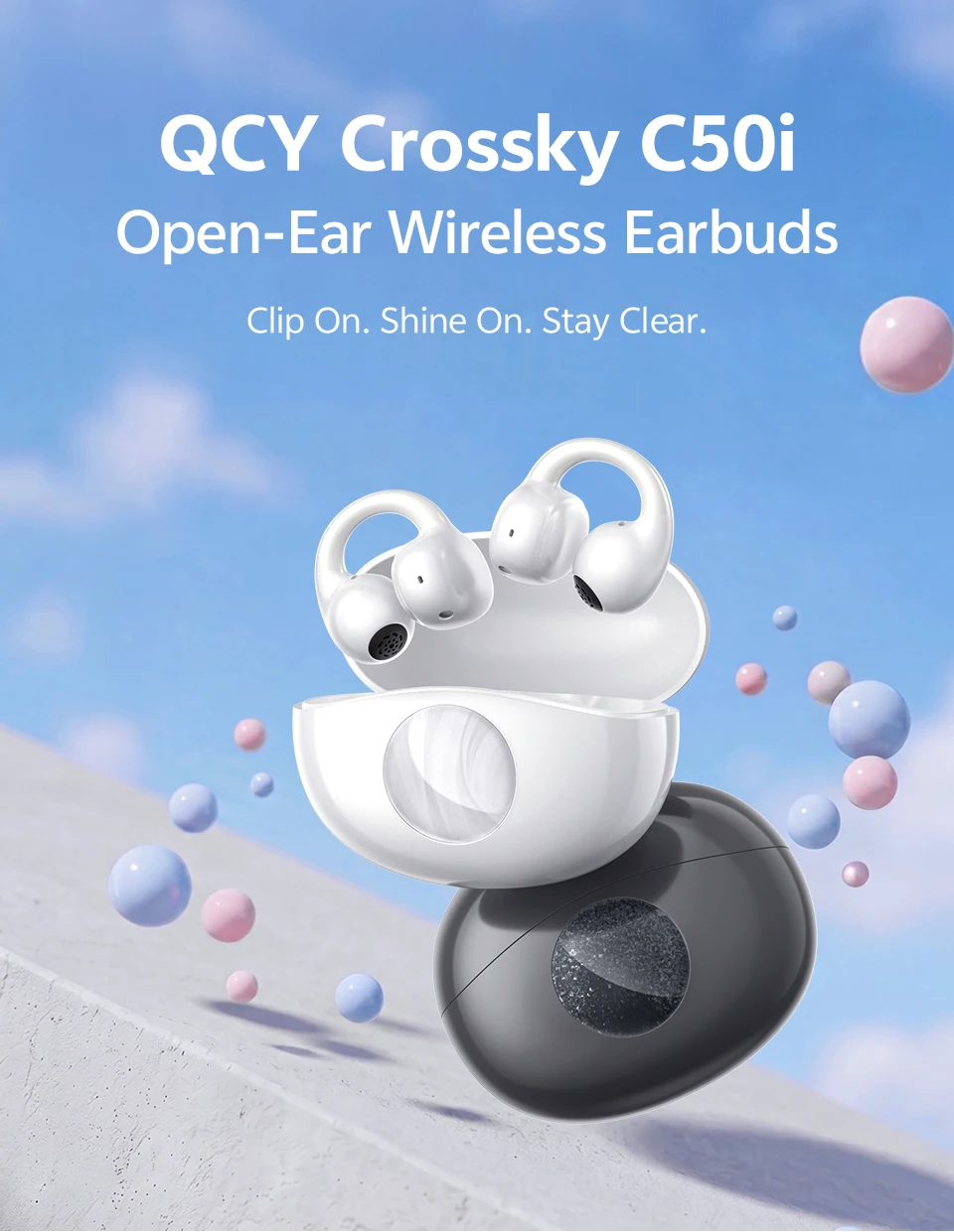 QCY Crossky C50i Open Ear Bluetooth Earphones Hi-Res LDAC Ear Clip Wireless BT6.0 Sports Earbuds Clip On 4-Mics Headphones 42H