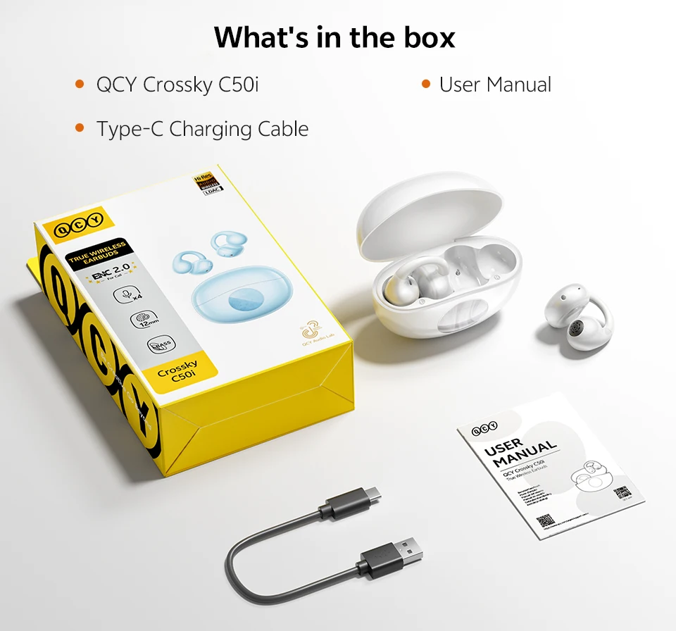 QCY Crossky C50i Open Ear Bluetooth Earphones Hi-Res LDAC Ear Clip Wireless BT6.0 Sports Earbuds Clip On 4-Mics Headphones 42H