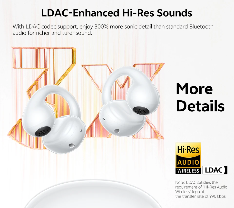 QCY Crossky C50i Open Ear Bluetooth Earphones Hi-Res LDAC Ear Clip Wireless BT6.0 Sports Earbuds Clip On 4-Mics Headphones 42H