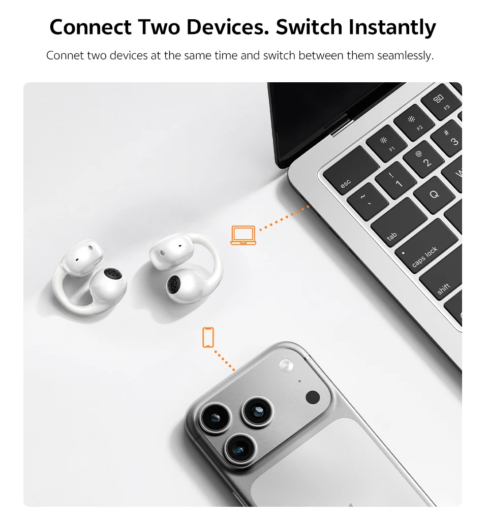 QCY Crossky C50i Open Ear Bluetooth Earphones Hi-Res LDAC Ear Clip Wireless BT6.0 Sports Earbuds Clip On 4-Mics Headphones 42H