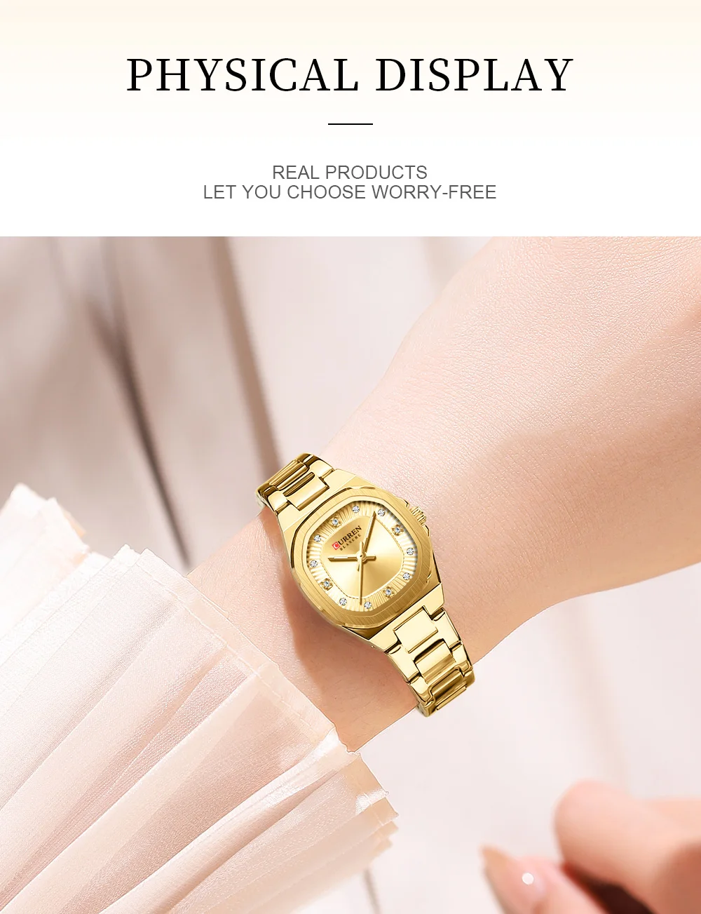CURREN Gold Women's Watch Diamond Accents Stylish Stainless Steel Band, Elegant Design Comes with Free Box