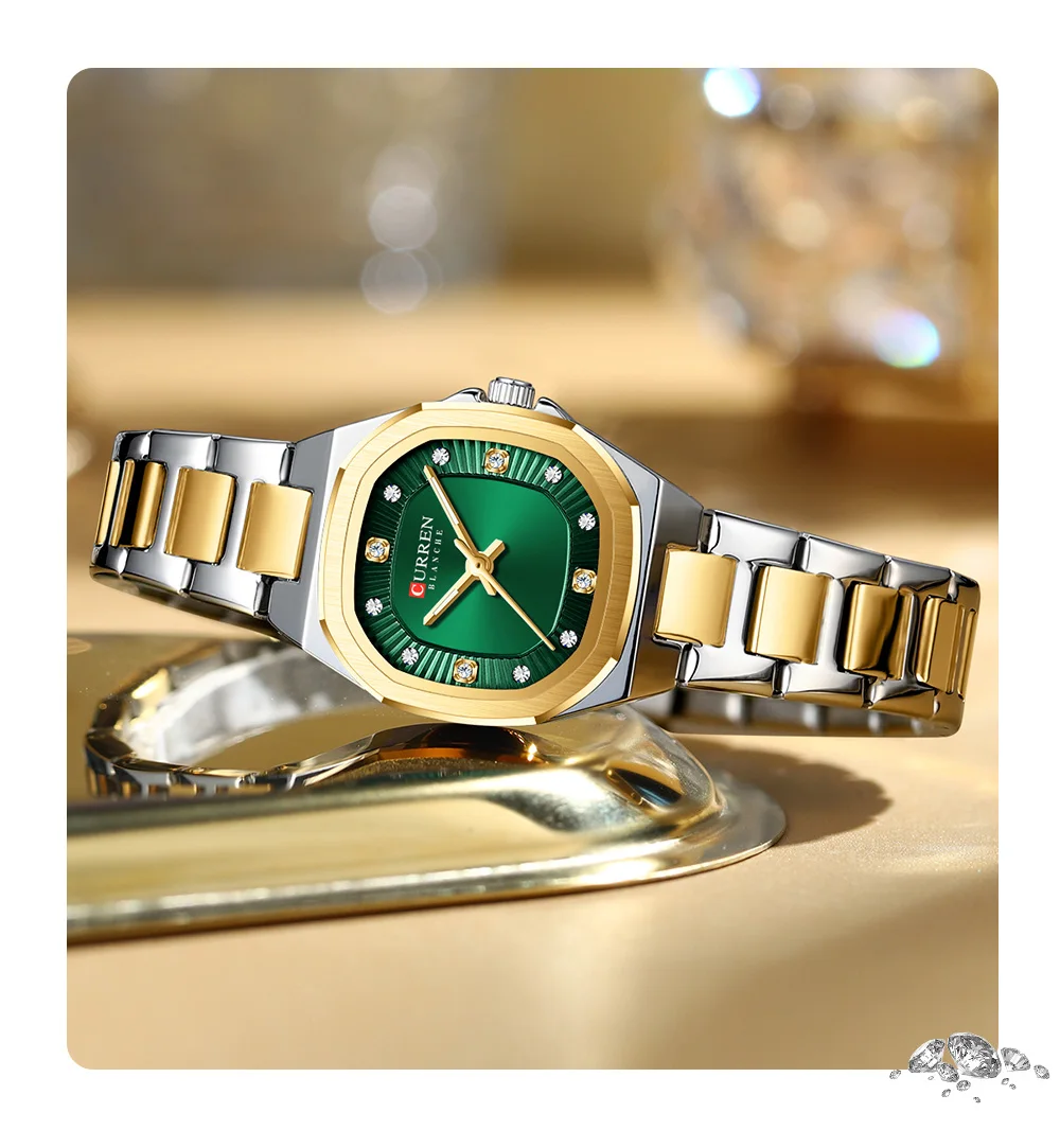 CURREN Gold Women's Watch Diamond Accents Stylish Stainless Steel Band, Elegant Design Comes with Free Box