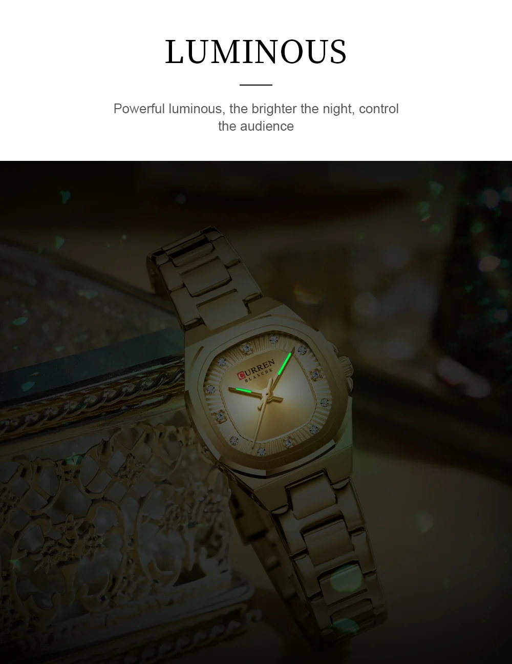 CURREN Gold Women's Watch Diamond Accents Stylish Stainless Steel Band, Elegant Design Comes with Free Box