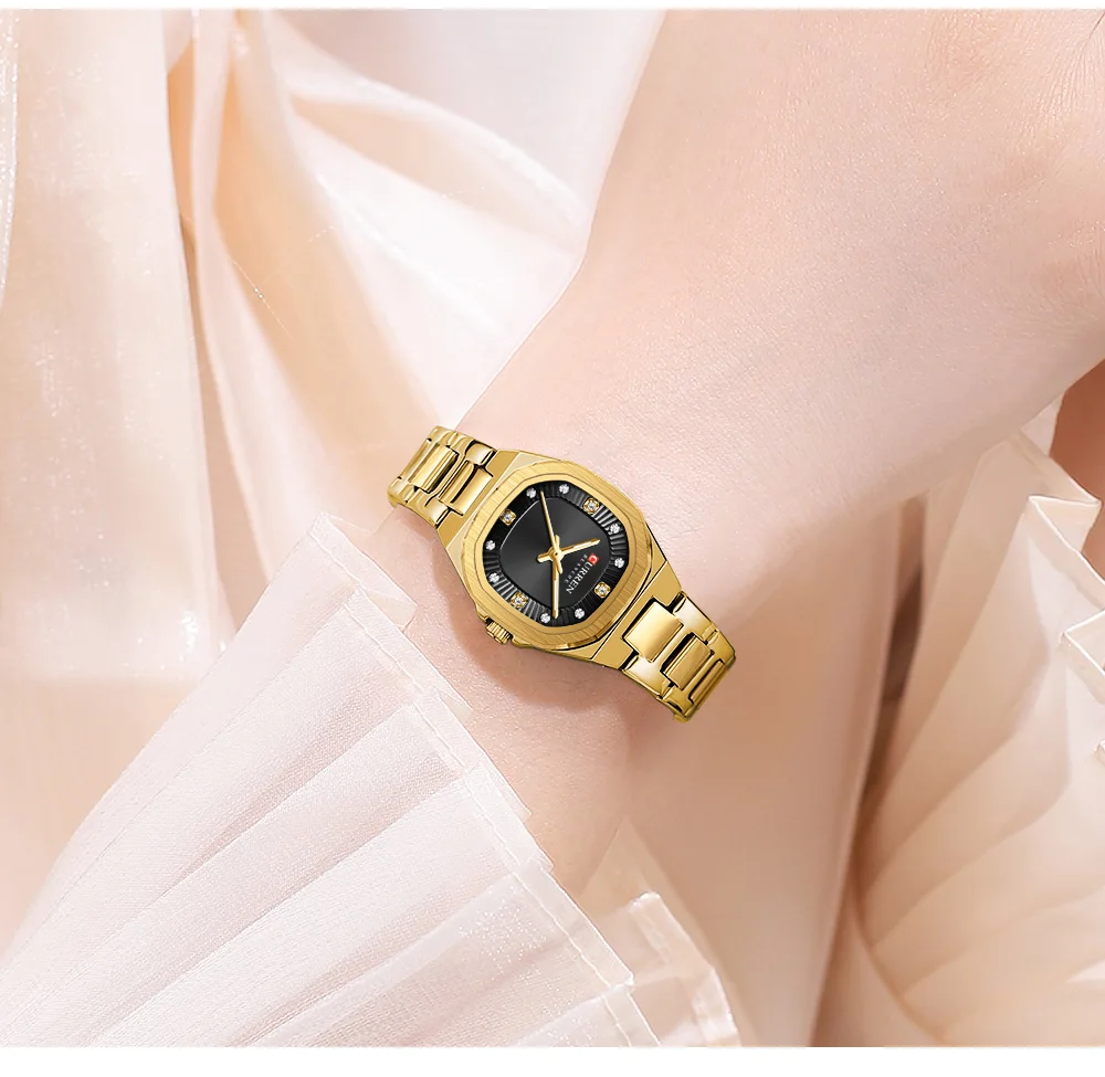CURREN Gold Women's Watch Diamond Accents Stylish Stainless Steel Band, Elegant Design Comes with Free Box