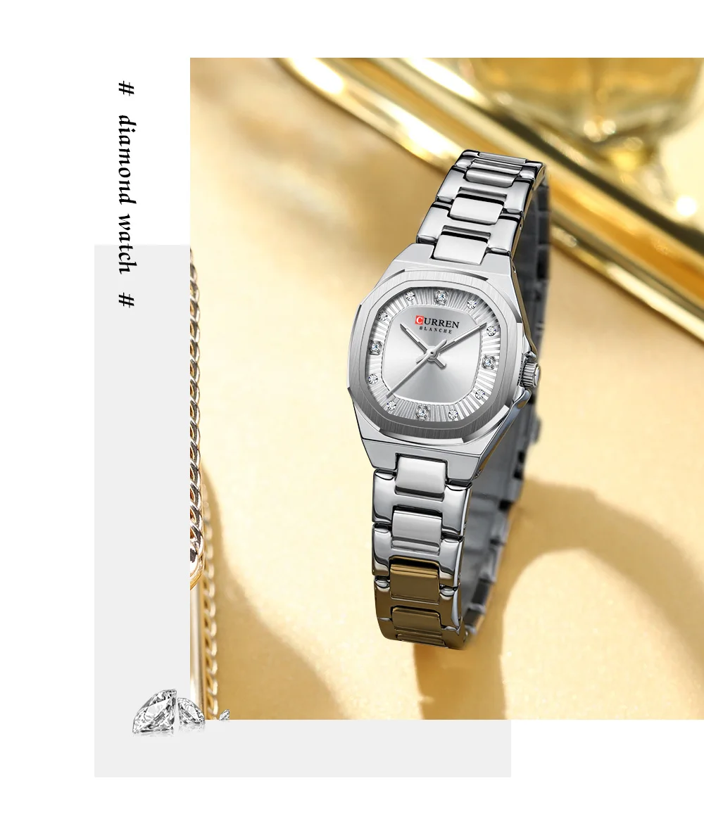 CURREN Gold Women's Watch Diamond Accents Stylish Stainless Steel Band, Elegant Design Comes with Free Box