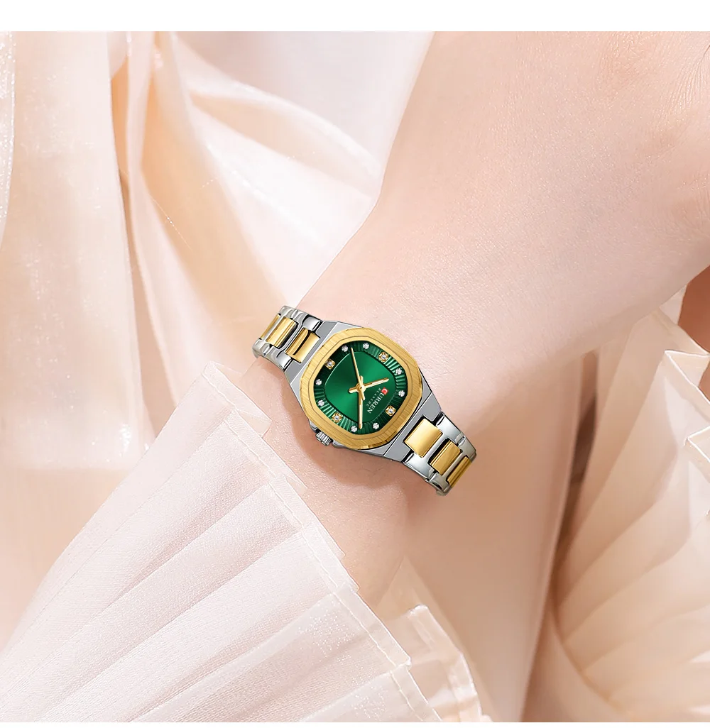 CURREN Gold Women's Watch Diamond Accents Stylish Stainless Steel Band, Elegant Design Comes with Free Box