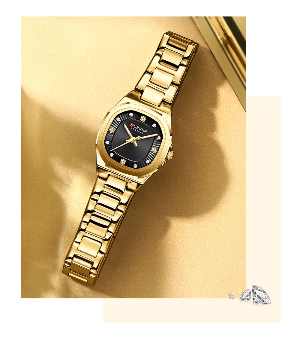 CURREN Gold Women's Watch Diamond Accents Stylish Stainless Steel Band, Elegant Design Comes with Free Box
