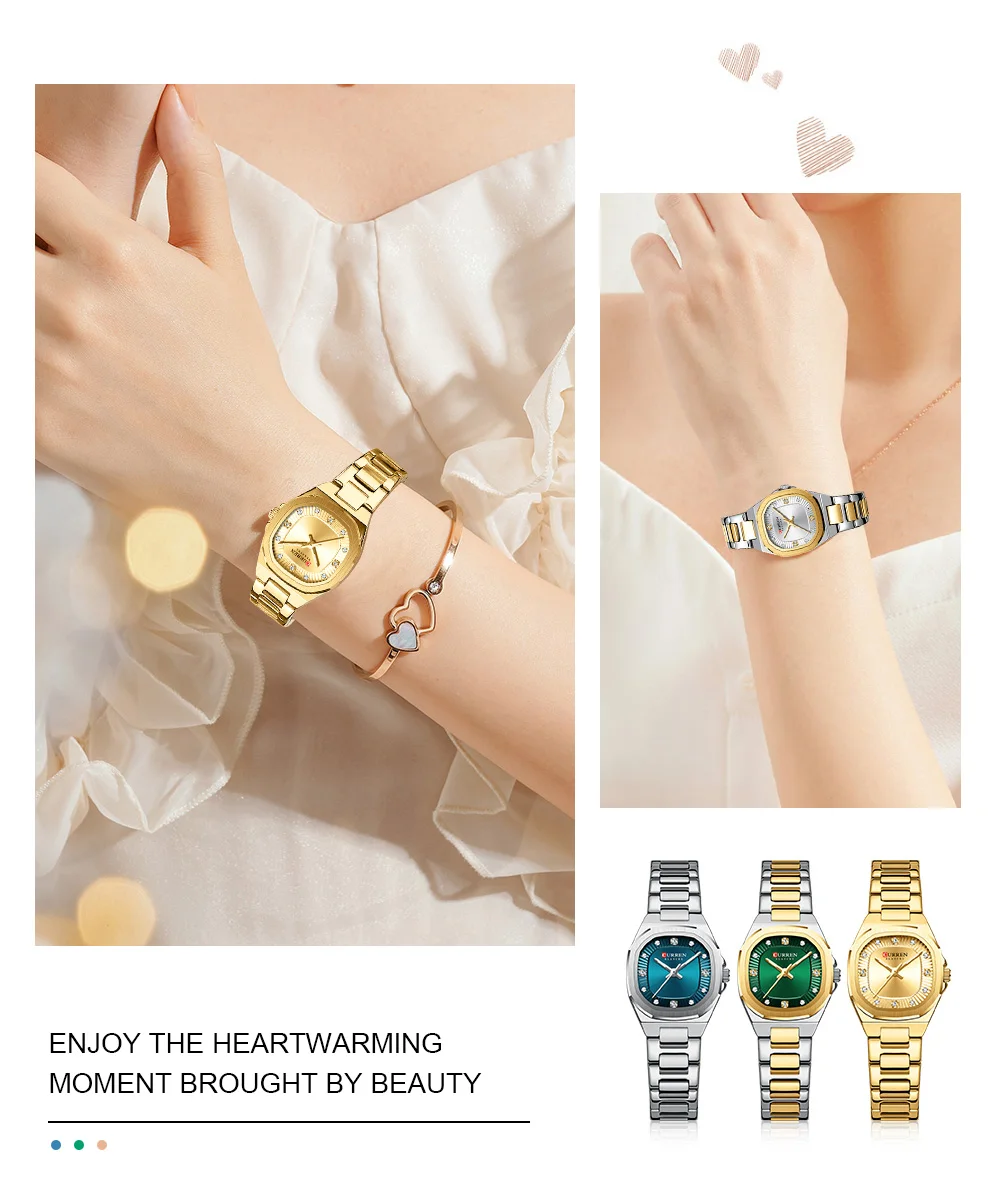 CURREN Gold Women's Watch Diamond Accents Stylish Stainless Steel Band, Elegant Design Comes with Free Box