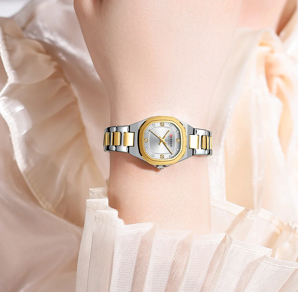 CURREN Gold Women's Watch Diamond Accents Stylish Stainless Steel Band, Elegant Design Comes with Free Box