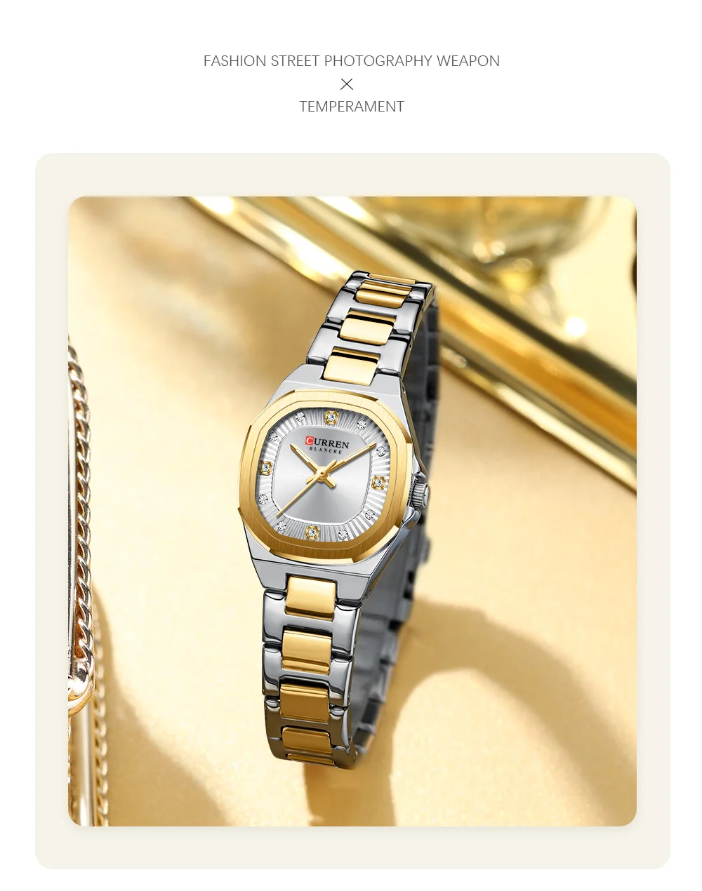 CURREN Gold Women's Watch Diamond Accents Stylish Stainless Steel Band, Elegant Design Comes with Free Box