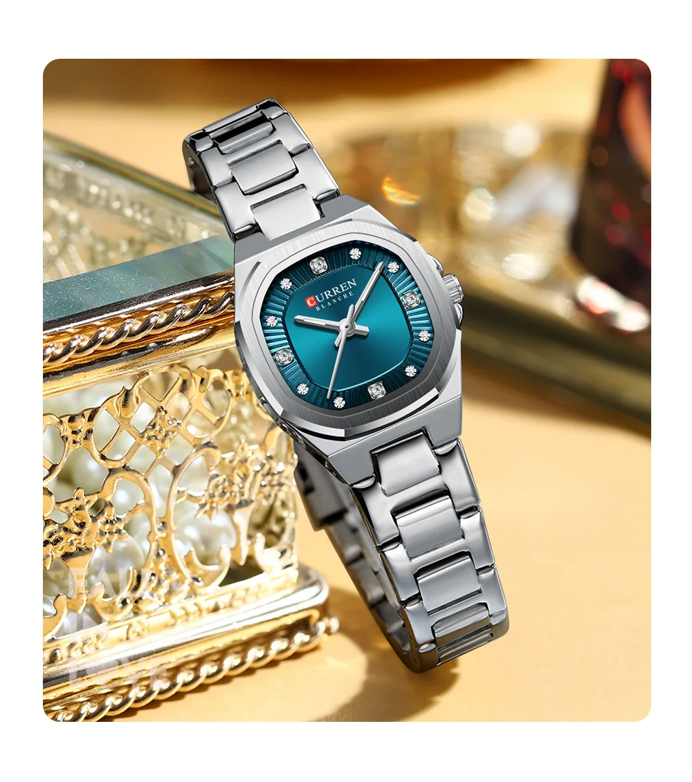 CURREN Gold Women's Watch Diamond Accents Stylish Stainless Steel Band, Elegant Design Comes with Free Box