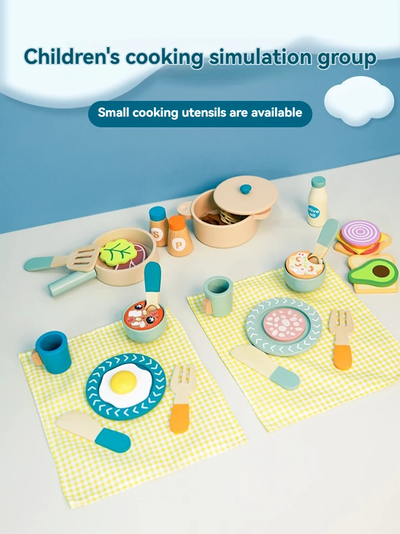 Wooden Children's Simulation Kitchen Toys, Early Education Educational Toys, Cookware Pot Pan Cook Pretend Play, Food, Role-Play