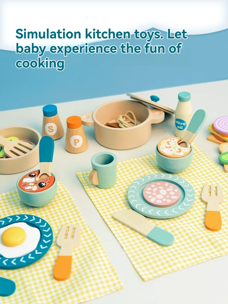 Wooden Children's Simulation Kitchen Toys, Early Education Educational Toys, Cookware Pot Pan Cook Pretend Play, Food, Role-Play