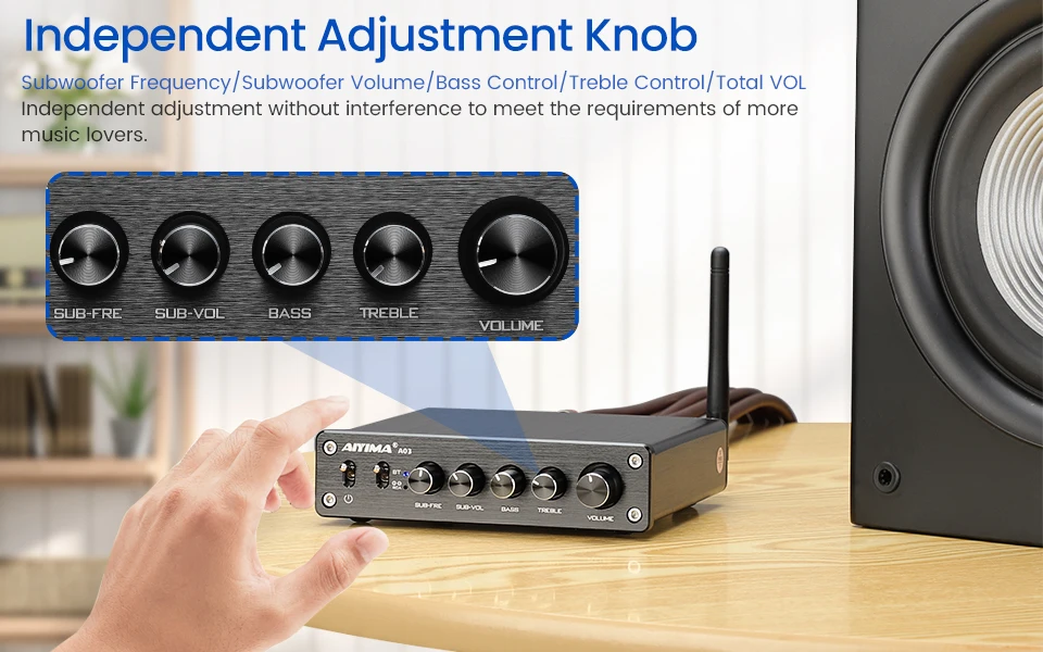 AIYIMA A03 TPA3116 Subwoofer Bluetooth Amplifier HiFi TPA3116D2 2.1 Digital Audio Power Amplifiers 50Wx2+100W Sound Amplificador