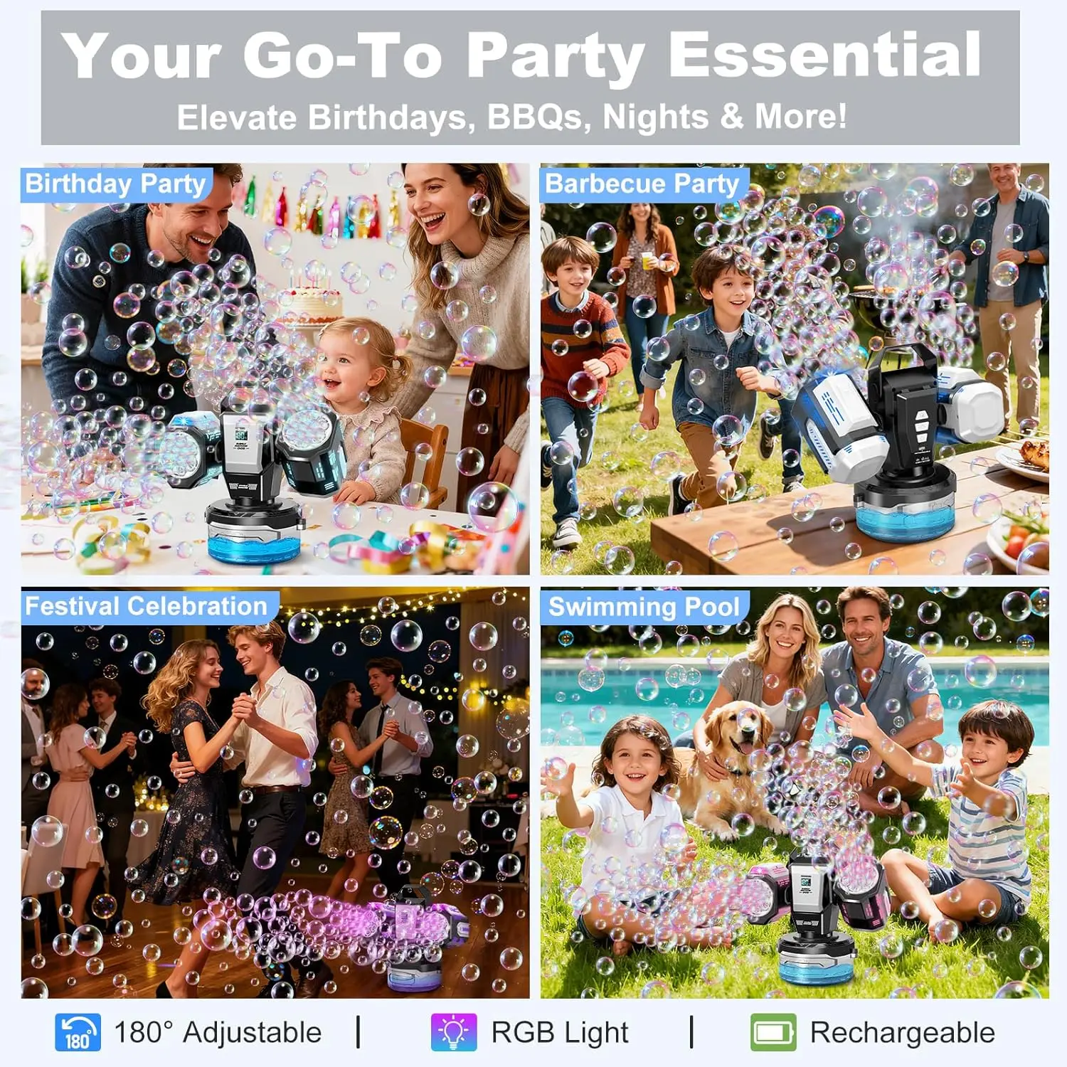 2026 Bubble Machine: Remote Control, Rgb Lights, 1800Mah Rechargeable Type-C | No Bubble Solution