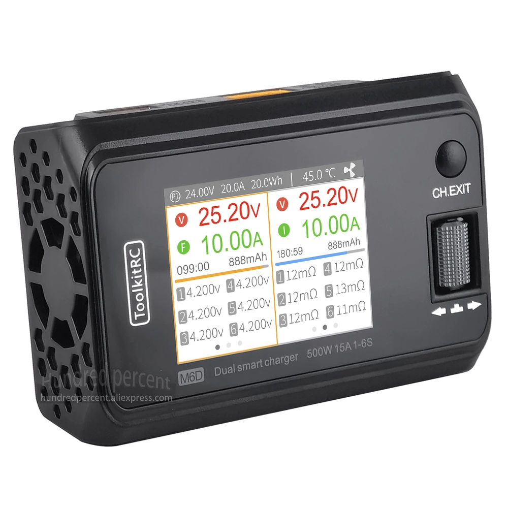 ToolkitRC M6D V3 Charger Black DC 500W Intelligent Dual Channel 1S 2S 3S 4S 5S 6S Toy Model Car Lithium Battery Fast Charging