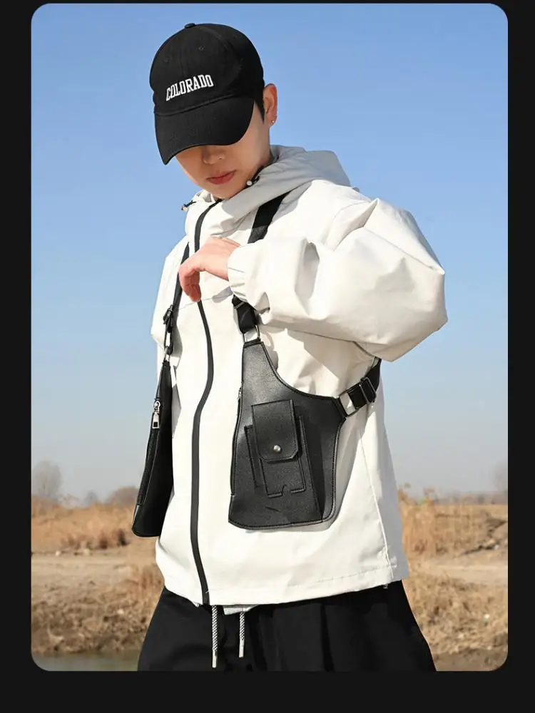 HOMEFISH Double Shoulder Strap Tactical Fishing Bag Waterproof PU Multi-Pocket Outdoor Anti-Theft Crossbody Bag Multi-Purpose