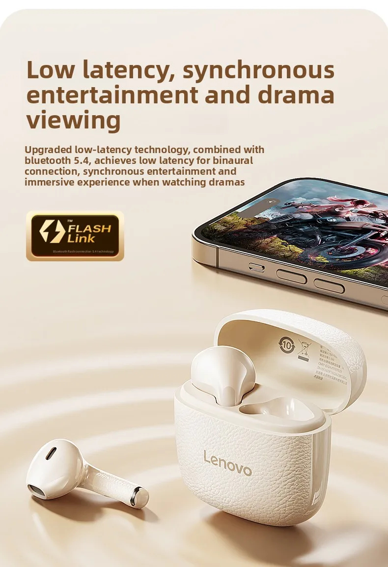 Original New Lenovo TWS Earphones EA166 Bluetooth V5.4 True Wireless Headphones Hi-Fi Sound Waterproof Headset Leather Texture
