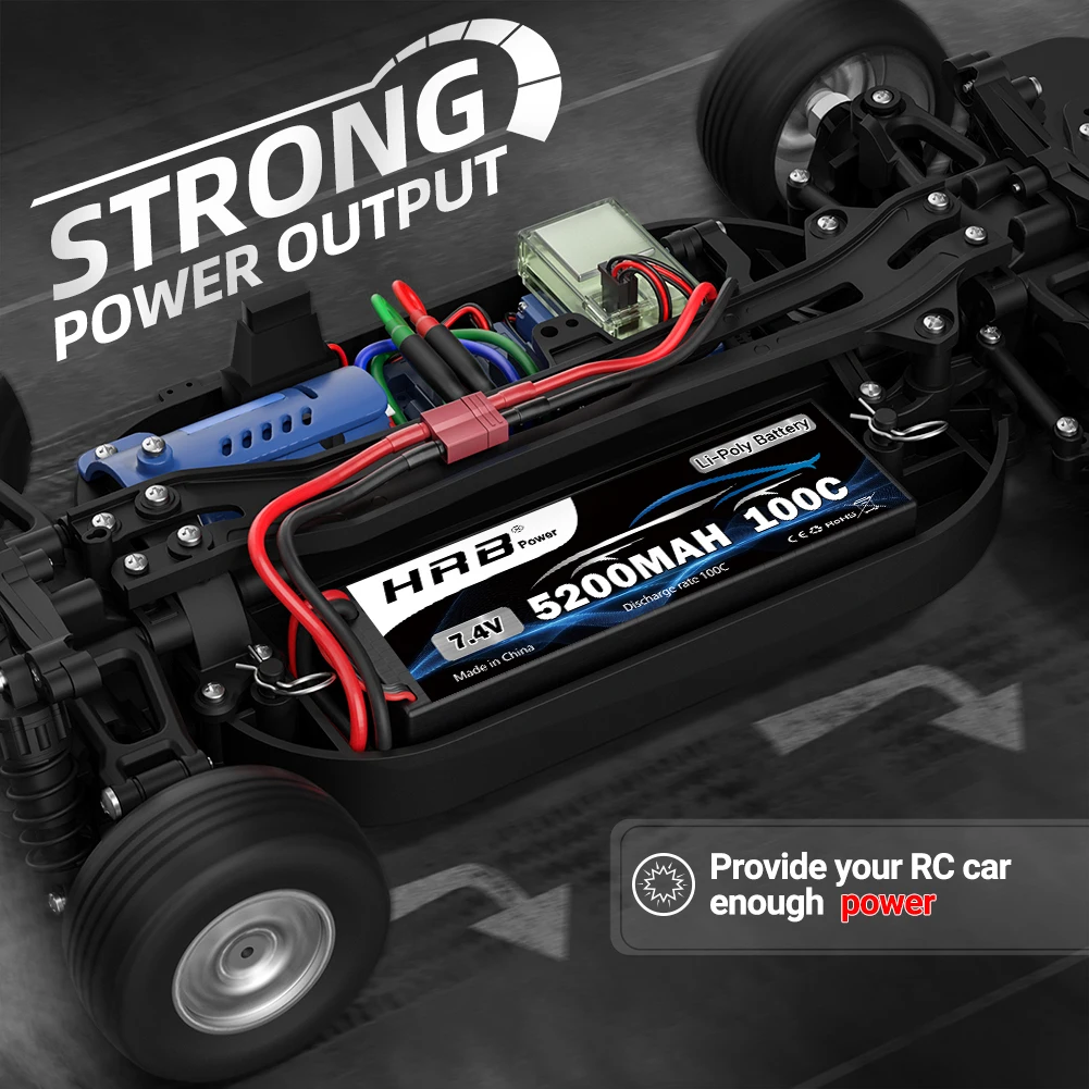 1/2pcs HRB 2S 7.4V 5200mah Lipo Battery 100C RC Car Battery with T Deans Plug Hard case Battery for RC Car Truck Tank 1/10 1/12