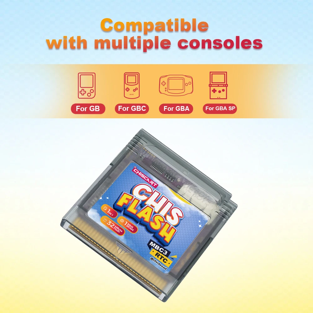 Chiscart MBCX MBC3 RTC V1.0 Flash Cartridge 32MByte 1Mbit SRAM Compatible Game Boy Color, GBA ,GBA SP Console Support Chisburner