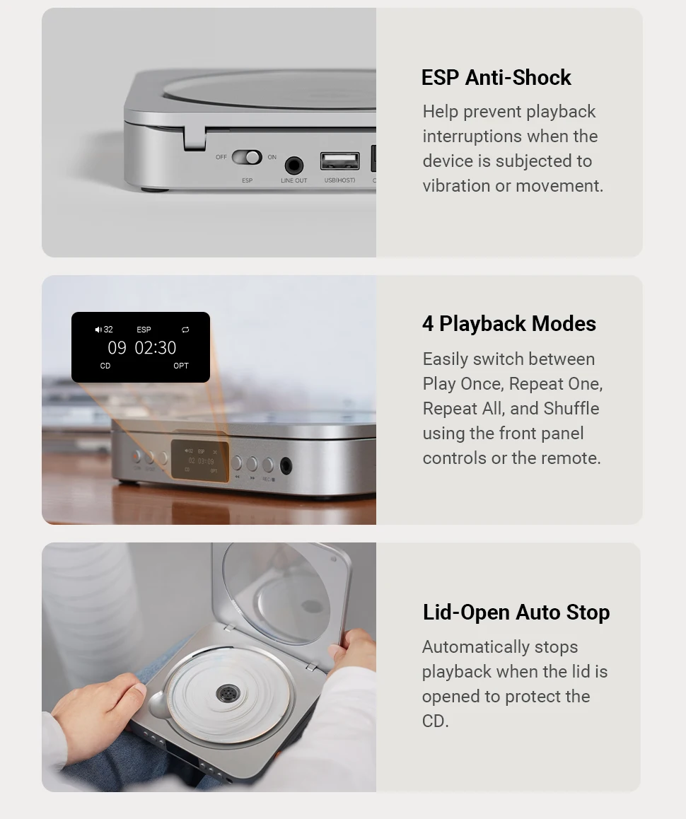 Fosi Audio Merak HiFi CD Player with Remote CS43131 DAC 210MW *2 Headphone Amp Supports USB Ripping USB Drive Input