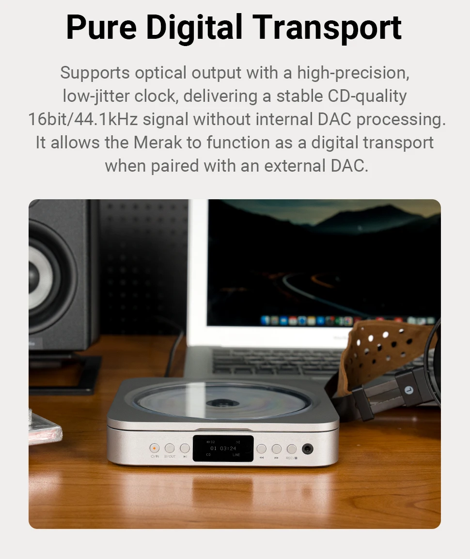 Fosi Audio Merak HiFi CD Player with Remote CS43131 DAC 210MW *2 Headphone Amp Supports USB Ripping USB Drive Input