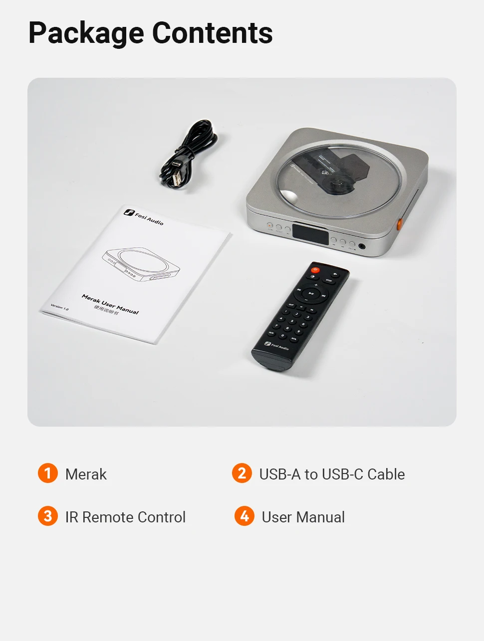 Fosi Audio Merak HiFi CD Player with Remote CS43131 DAC 210MW *2 Headphone Amp Supports USB Ripping USB Drive Input
