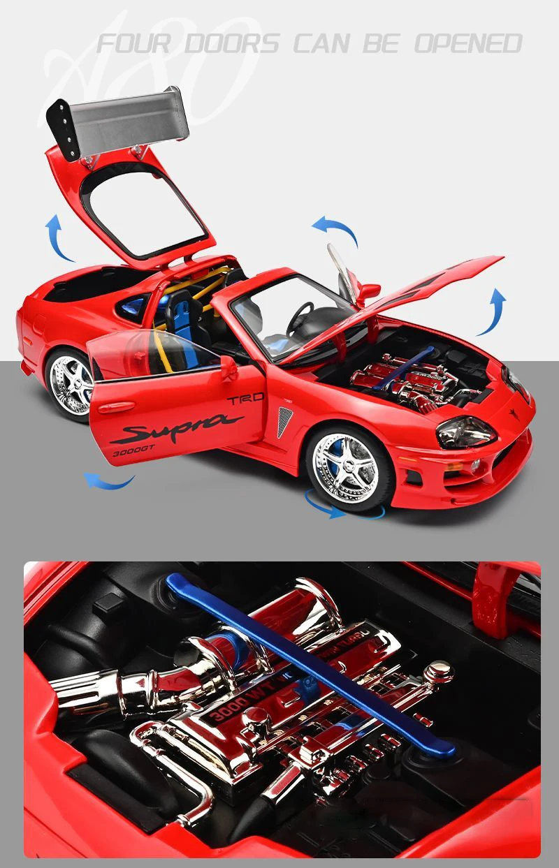 1:24 1995 Supra A80 MK4 Alloy Movie Sports Car Model Diecasts Metal Classic Track Raing Vehicles Car Model Sound Light Kids Gift