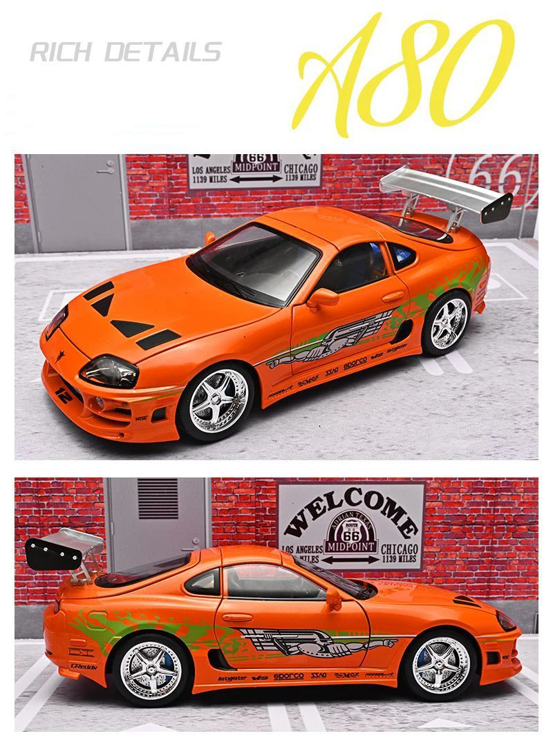 1:24 1995 Supra A80 MK4 Alloy Movie Sports Car Model Diecasts Metal Classic Track Raing Vehicles Car Model Sound Light Kids Gift