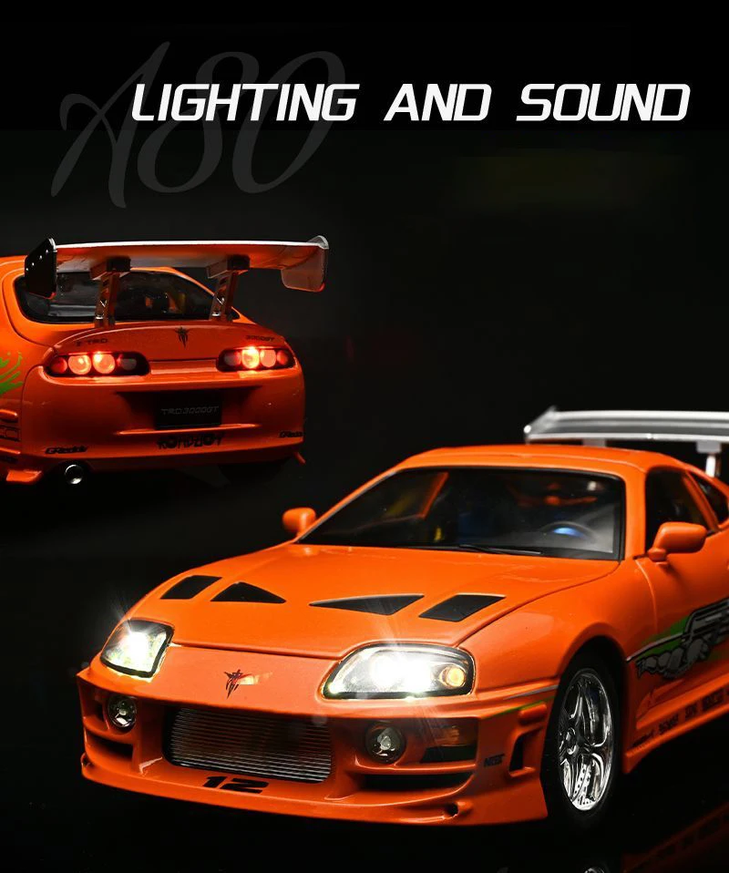 1:24 1995 Supra A80 MK4 Alloy Movie Sports Car Model Diecasts Metal Classic Track Raing Vehicles Car Model Sound Light Kids Gift