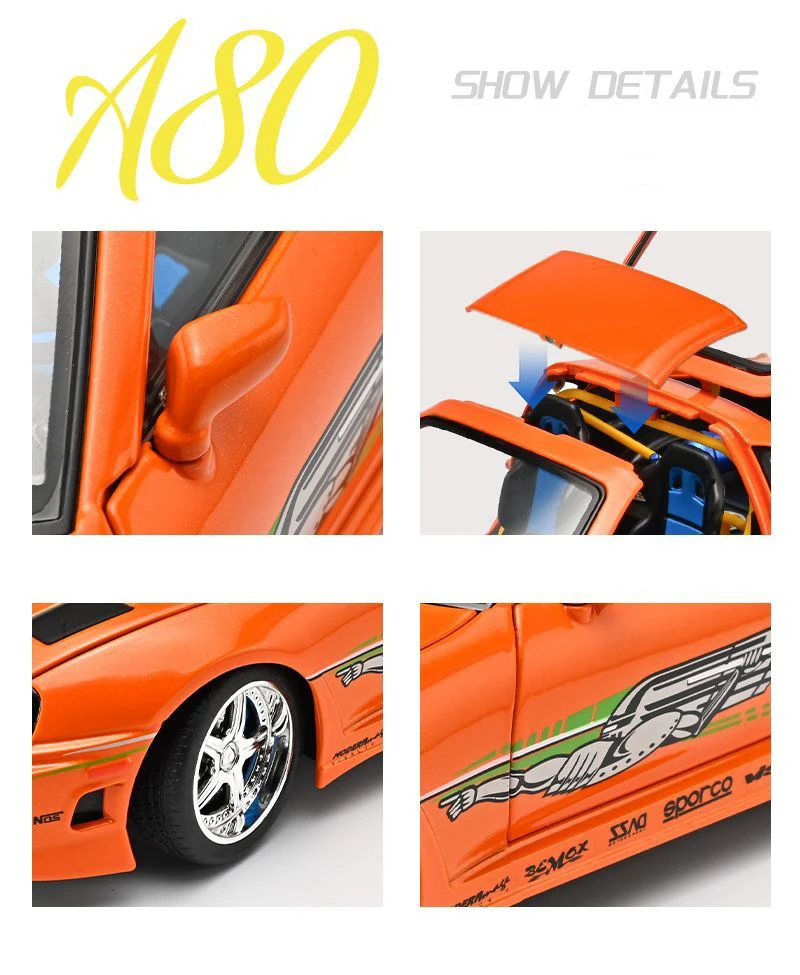 1:24 1995 Supra A80 MK4 Alloy Movie Sports Car Model Diecasts Metal Classic Track Raing Vehicles Car Model Sound Light Kids Gift