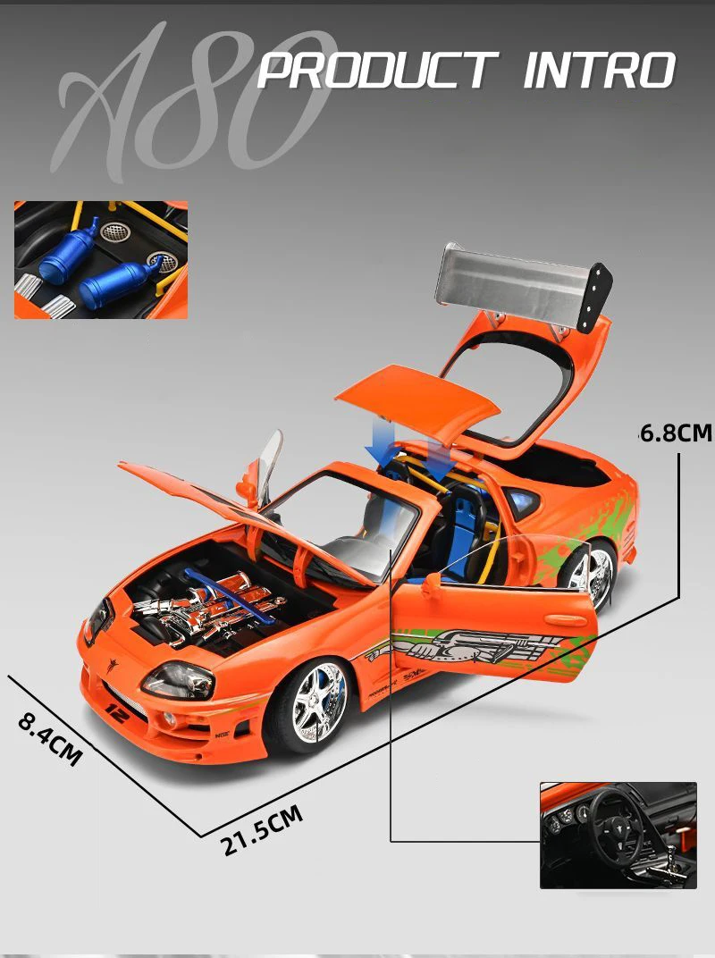 1:24 1995 Supra A80 MK4 Alloy Movie Sports Car Model Diecasts Metal Classic Track Raing Vehicles Car Model Sound Light Kids Gift