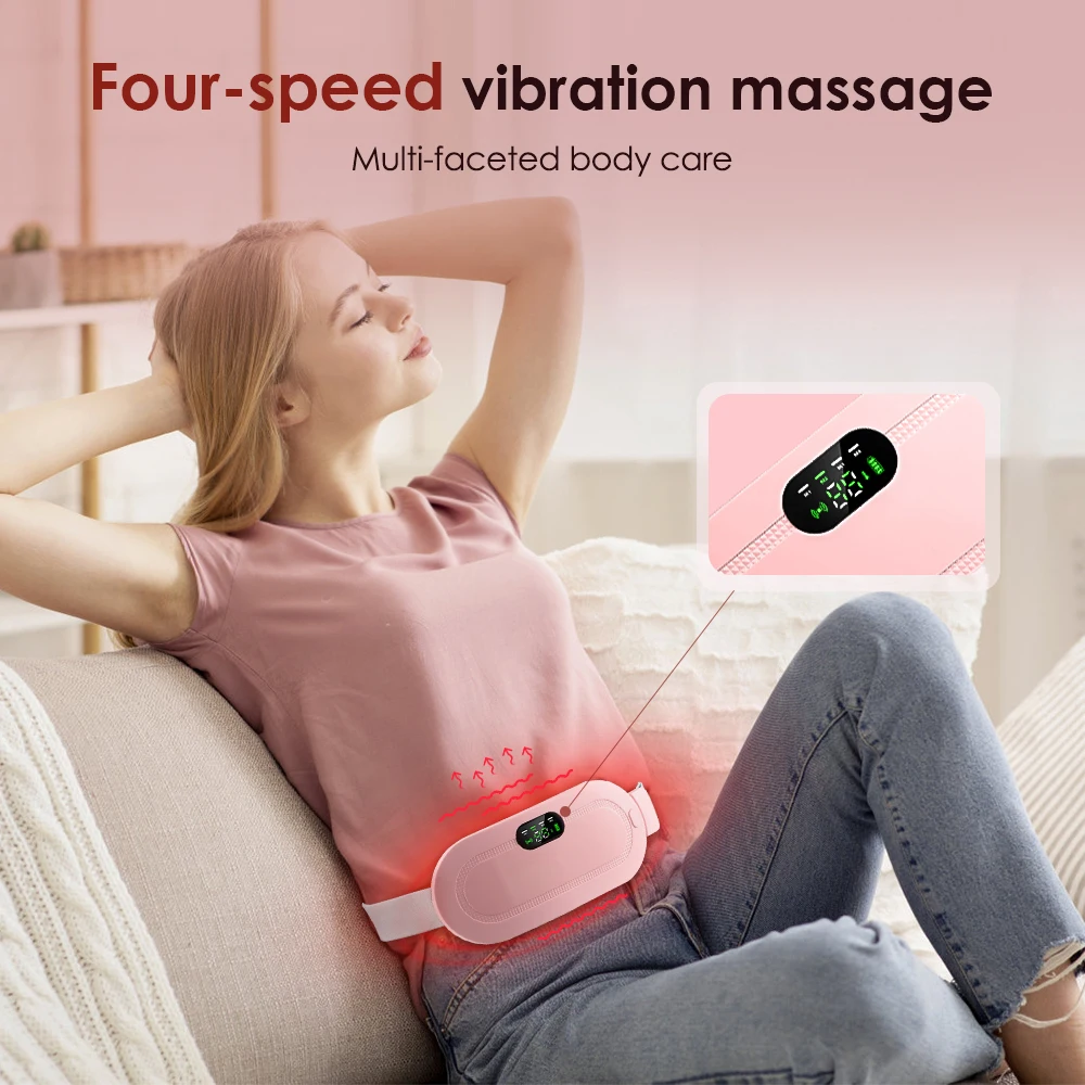 Electric Waist Massage Period Cramp Massager Vibrating Heating Belt for Menstrual Waist Stomach Abdominal Warm Palace Belt