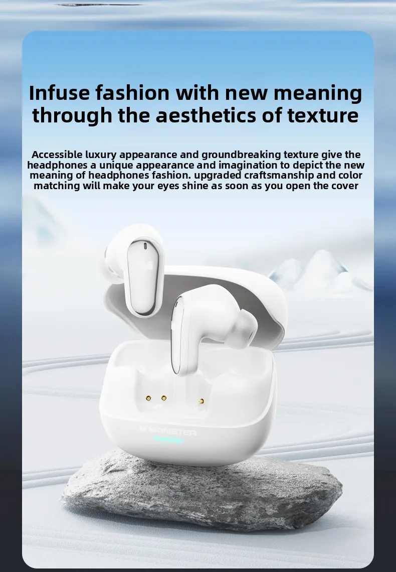 New Monster MQT52 TWS Wireless Bluetooth 5.4 Headset HIFI Stereo Music Gaming Earphones Talking Noise Canceling Earbuds