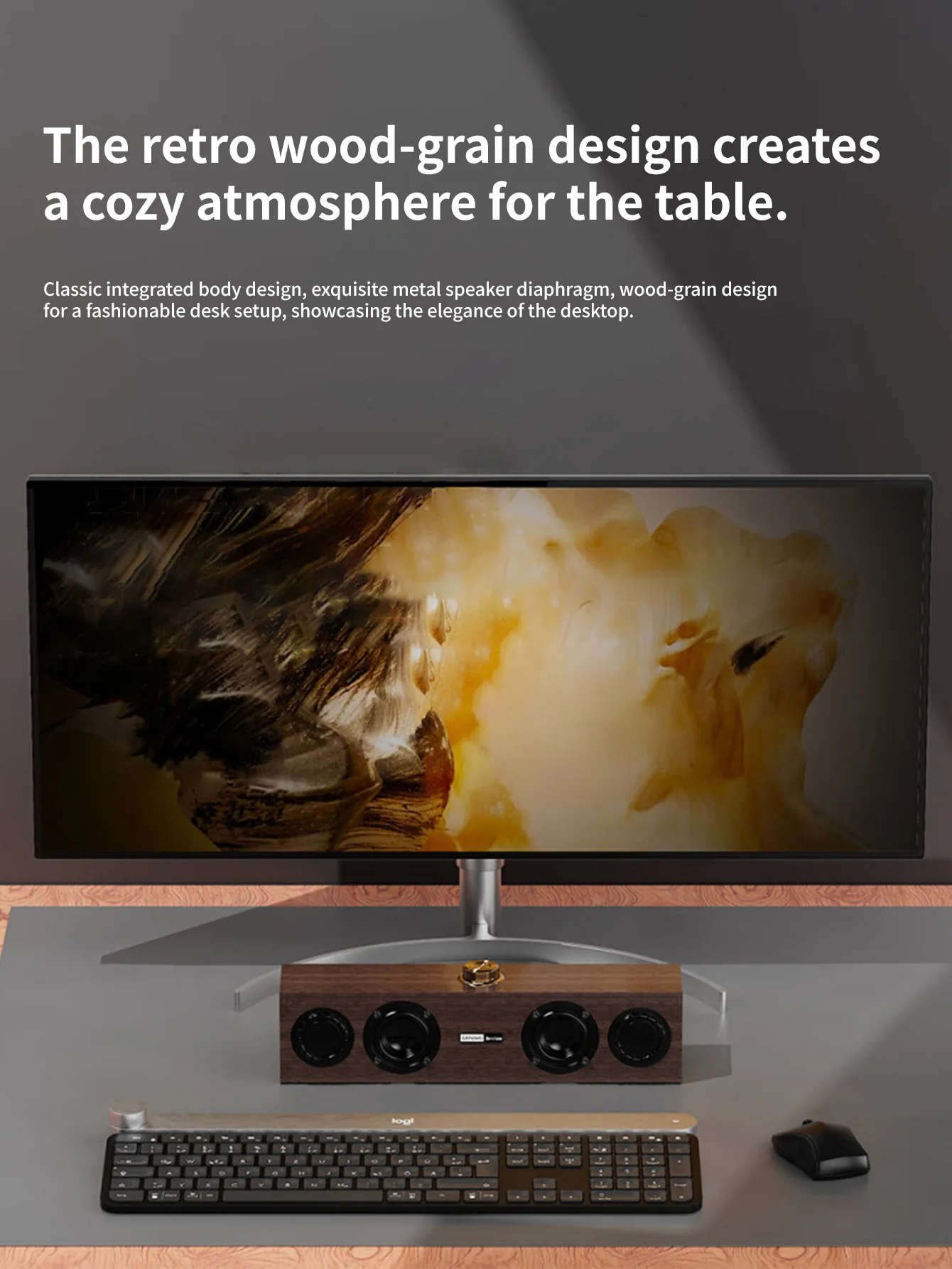 Lenovo C02 Wooden Speaker, Retro Bluetooth Wired Dual-Mode, Heavy Bass Desktop Computer Speaker, Wooden Subwoofer, Universal for Desktop and Laptop